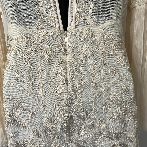 FREE PEOPLE CLEO TONAL EMBROIDERED SHEER LONG SLEEVE TEA DRESS SIZE 2 - Picture 5 of 14